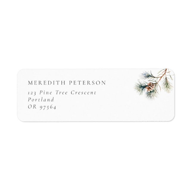 Simple Winter Pine Branch & Cone Return Address Label (Front)