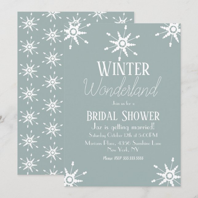 Simple Winter Snowflakes Bridal Shower Invitation (Front/Back)