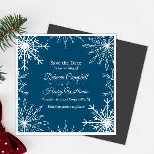 Simple Winter Snowflakes Save The Date Wedding Magnetic Invitation