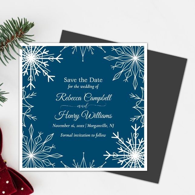 Simple Winter Snowflakes Save The Date Wedding Magnetic Invitation (Magnetic invites stick to any metal, ensuring guests remember your special day with ease.)