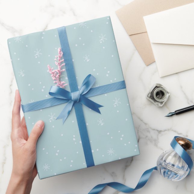 Simple Winter Snowflakes Snow Blue Wrapping Paper (Gifting)