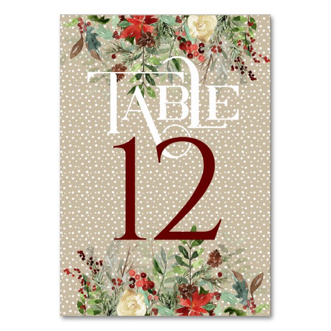 Simple Winter Wedding Reception Table #12 Table Number (Front)