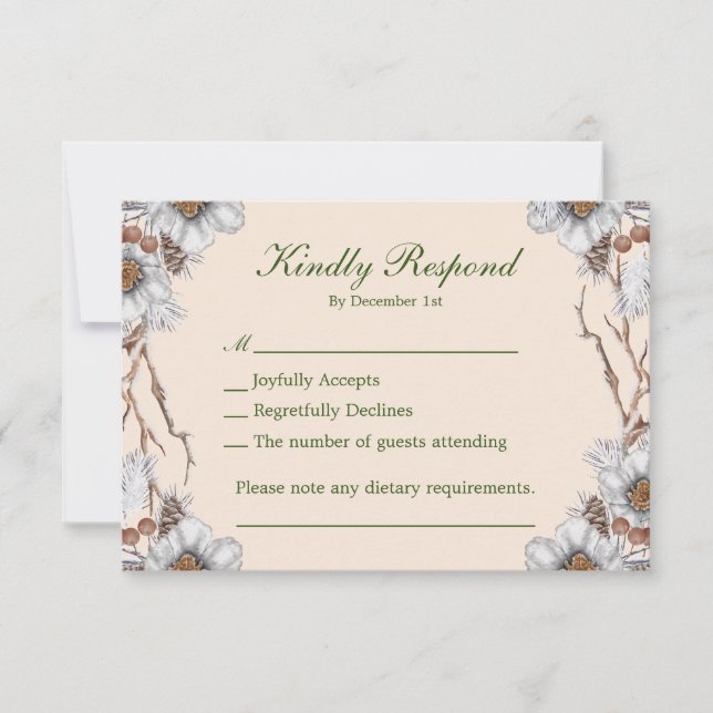 Simple Winter Wedding White Flowers RSVP Card (Front)