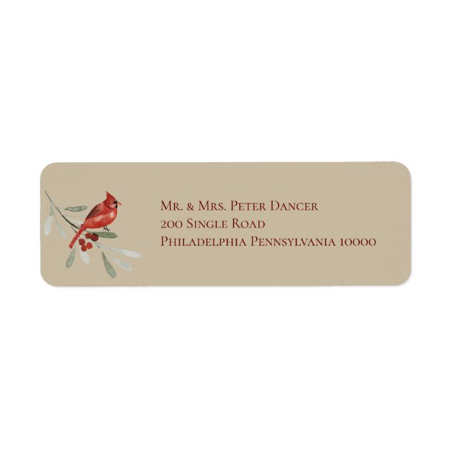 Simple Winter with Cardinal Christmas Return Address Label (Front)