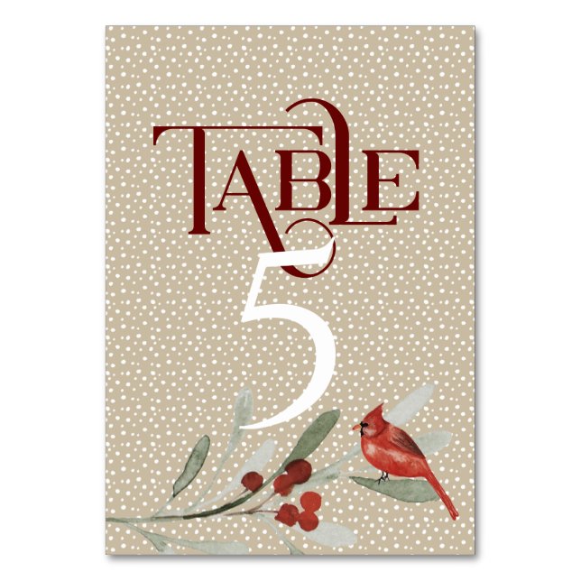 Simple Winter with Cardinal Wedding Reception  #5 Table Number (Front)