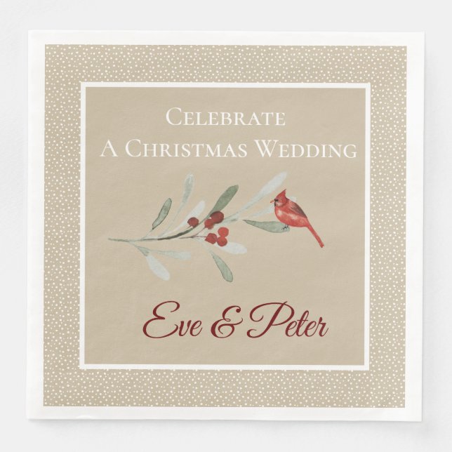 Simple Winters| Red Cardinal | Square | Wedding Napkin (Front)