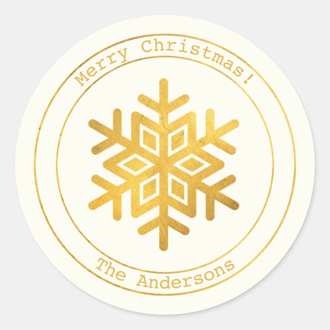 Simple Wishes • Minimal Gold Snowflake Christmas Classic Round Sticker (Front)