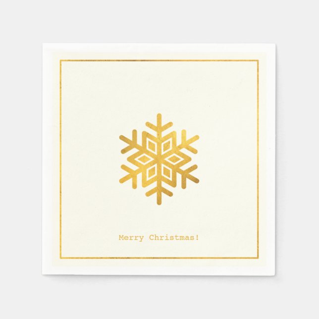Simple Wishes • Minimal Gold Snowflake Christmas Napkin (Front)
