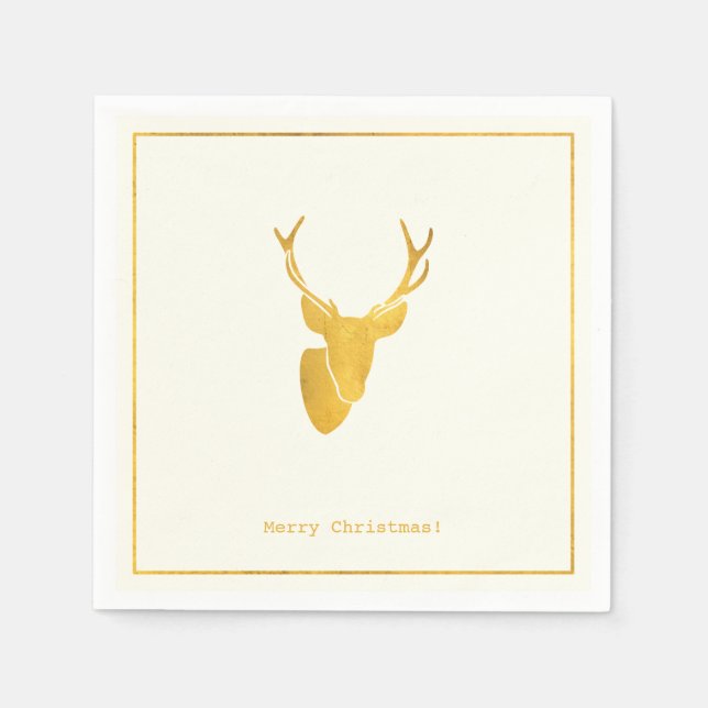 Simple Wishes • Minimalist Gold Deer Christmas Napkin (Front)