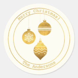 Simple Wishes • Minimalist Gold Ornament Christmas Classic Round Sticker