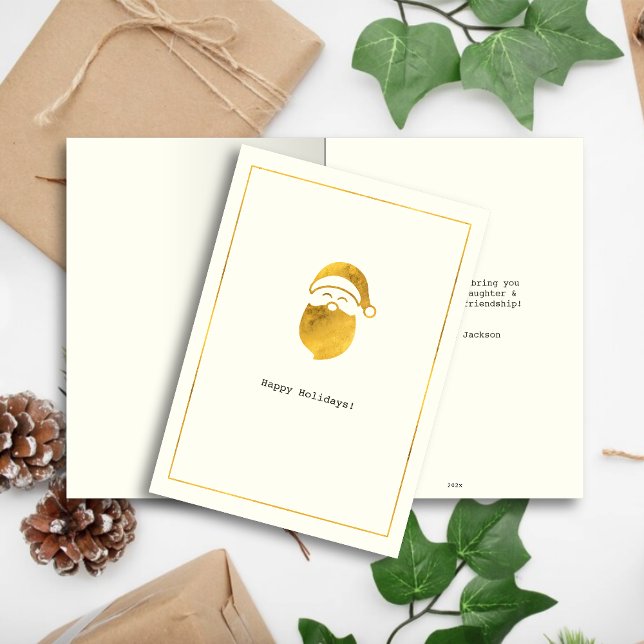 Simple Wishes • Minimalist Gold Santa Christmas Holiday Card (Creator Uploaded)