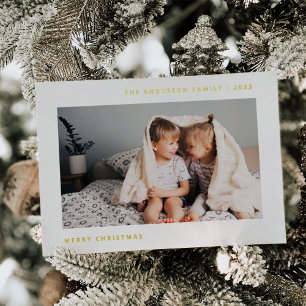 Simple Wishes Minimalist Two Photo Foil Holiday Card