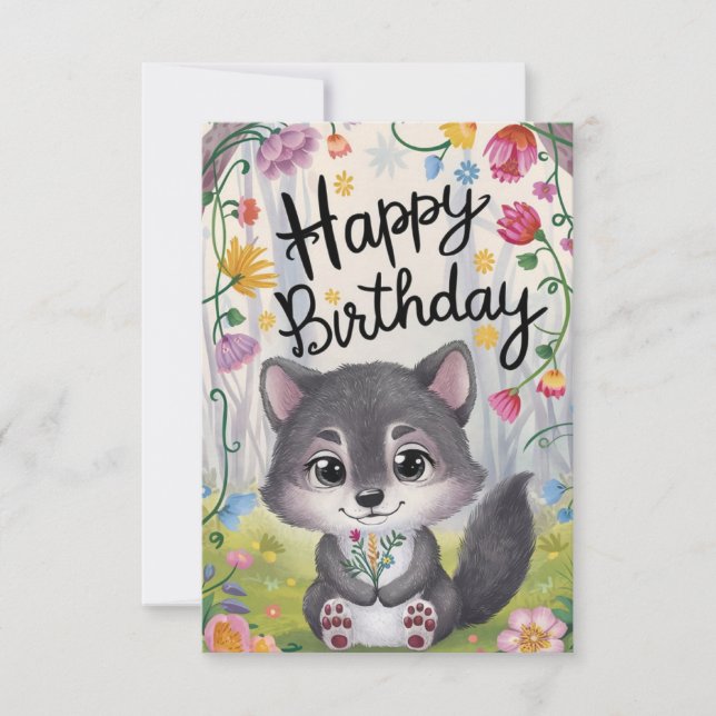 Simple Wishes Wolf Digital Birthday Card (Front)