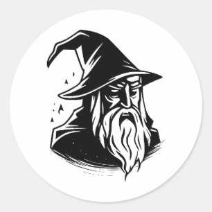Simple Wizard Elegance in Black and White Classic Round Sticker