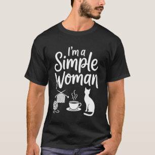 Simple Woman Sewing Crocheting Knitter Coffee Cat T-Shirt