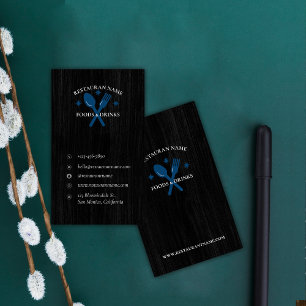 Simple Wood Textured Restaurant Logo Rustic Custom Business Card