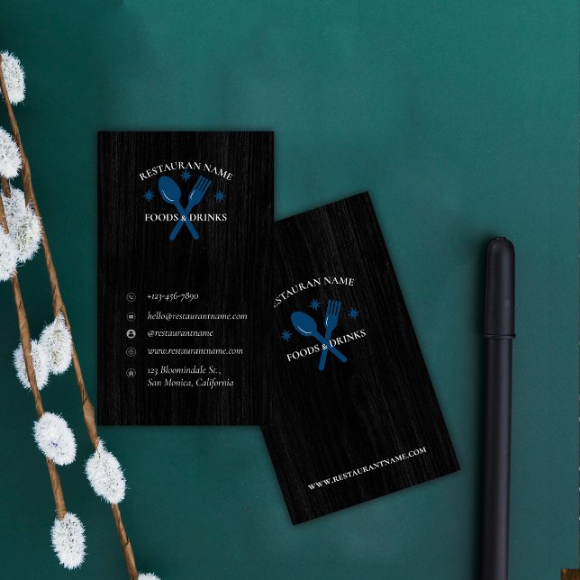 Simple Wood Textured Restaurant Logo Rustic Custom Business Card (Simple Wood Textured Restaurant Logo Rustic Custom Business Card)