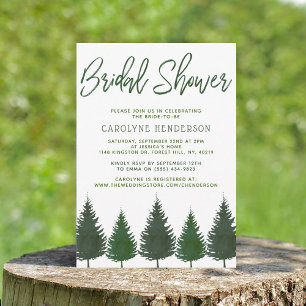 Simple Woodland Pine Trees Greenery Bridal Shower Invitation