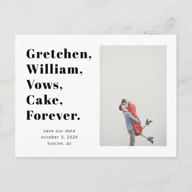 Simple Word List Save the Date Photo Postcard (Front)