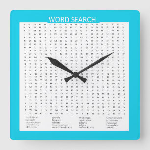 Simple Word Search on Aqua Color Border Square Wall Clock