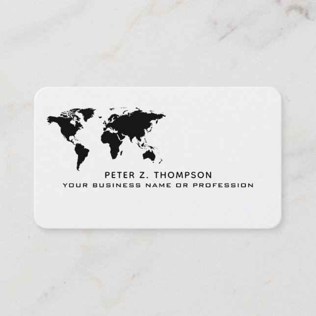 simple world map international trade black white business card (Front)