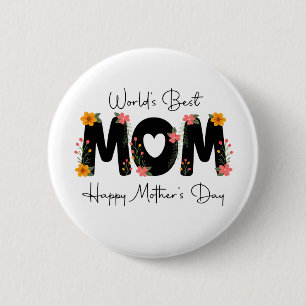 Simple World's Best Mum Mother's Day Calligraphy 6 Cm Round Badge