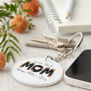 Simple World's Best Mum Mother's Day Calligraphy Key Ring