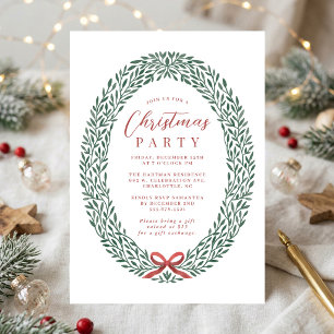 Simple Wreath Bow Traditional Christmas Holiday Invitation