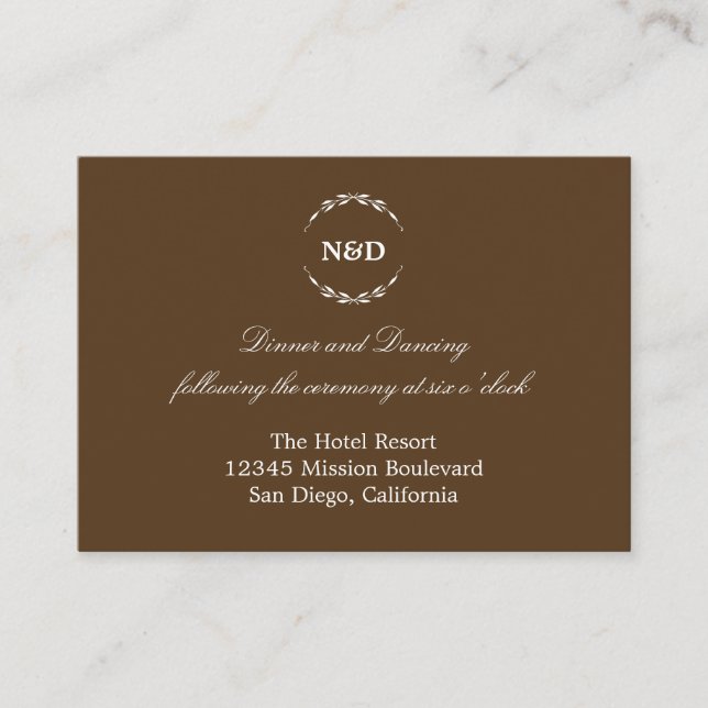 Simple wreath brown wedding reception enclosure card (Front)