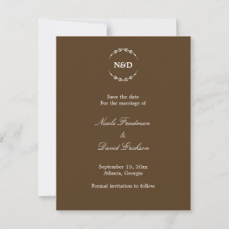 Simple wreath monogram brown wedding announcement