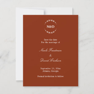 Simple wreath monogram red wedding announcement