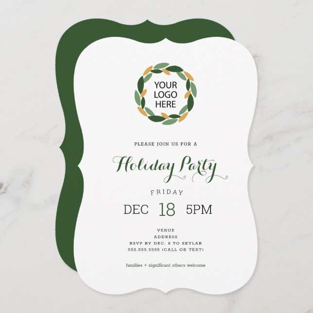 Simple Wreath with YOUR LOGO Company holiday party Invitation (Front/Back)