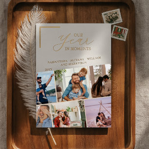 Simple Year in Moments Family Photo Christmas Foil Holiday Card