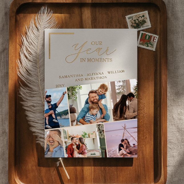 Simple Year in Moments Family Photo Christmas Foil Holiday Card (Creator Uploaded)