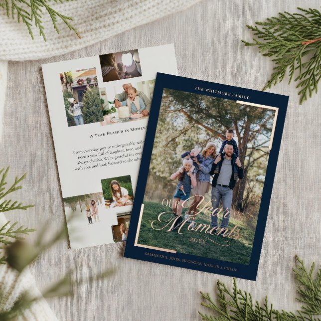 Simple Year in Moments Family Photo Christmas  Foil Holiday Card (Simple Year in Moments Family Photo Christmas Foil Holiday Card)