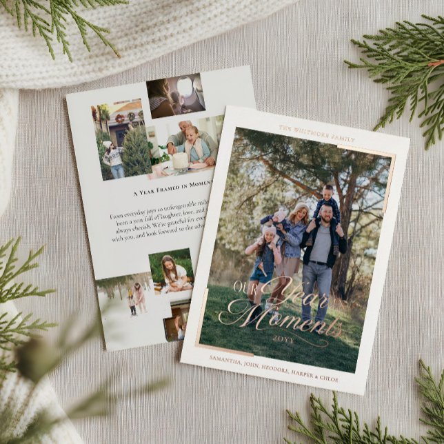 Simple Year in Moments Family Photo Christmas  Foil Holiday Card (Simple Year in Moments Family Photo Christmas Foil Holiday Card)