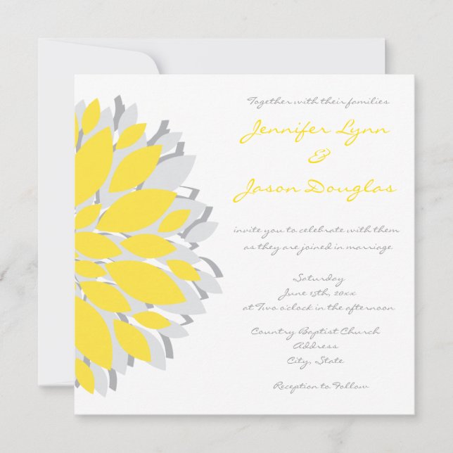 Simple Yellow and Grey Flowers Wedding Invitations (Front)