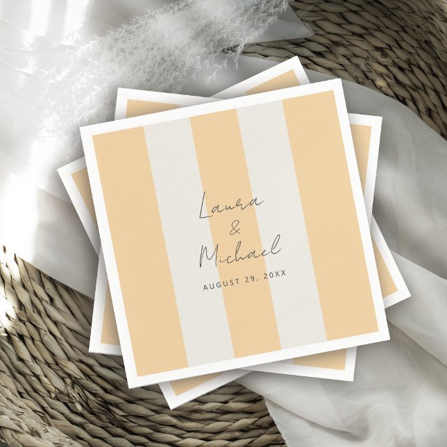 Simple Yellow and Off-White Cabana Stripes Wedding Napkin (Creator Uploaded)
