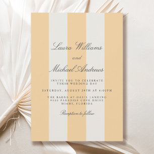 Simple Yellow and White Cabana Stripes Wedding Invitation