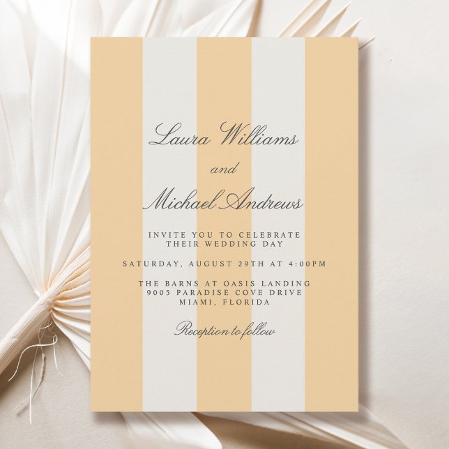 Simple Yellow and White Cabana Stripes Wedding Invitation (Available in both printed and instant download digital formats.)