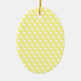 Simple Yellow and White Easter Bunny Ceramic Ornament