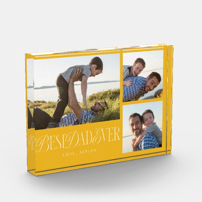 Simple Yellow Best Dad Ever Collage Photo Block (Left)