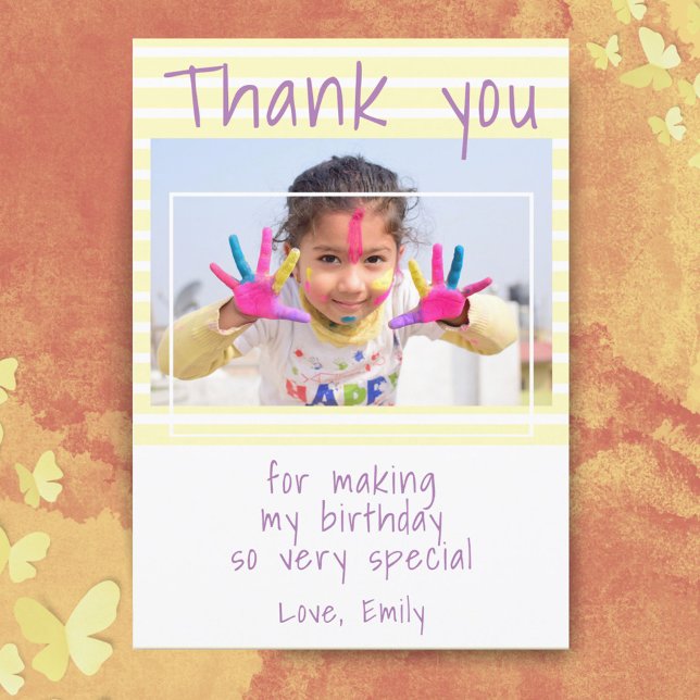 Simple Yellow Birthday Photo Thank you Card (Creator Uploaded)