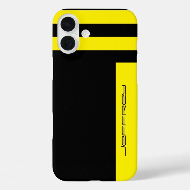 Simple Yellow & Black Stripe, Name, Minimalist  Case-Mate iPhone Case (Back)