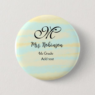 simple yellow blue watercolor teacher appreciation 6 cm round badge