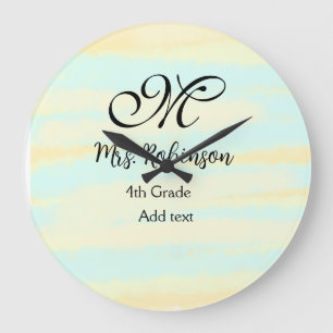simple yellow blue watercolor teacher appreciation large clock