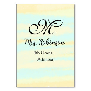 simple yellow blue watercolor teacher appreciation table number