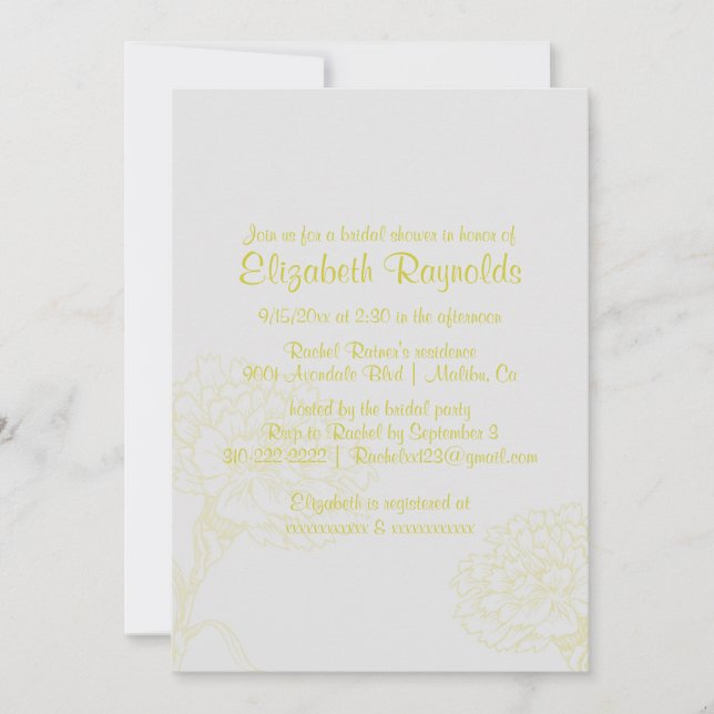Simple Yellow Bridal Shower Invitations (Front)