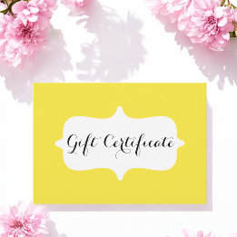 Simple Yellow Business Gift Certificate Card