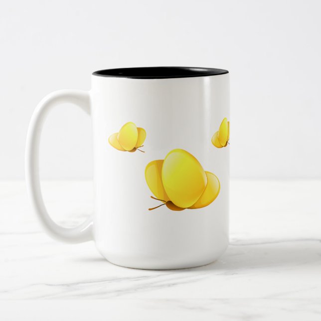 Simple Yellow Butterflies Two-Tone Coffee Mug (Left)
